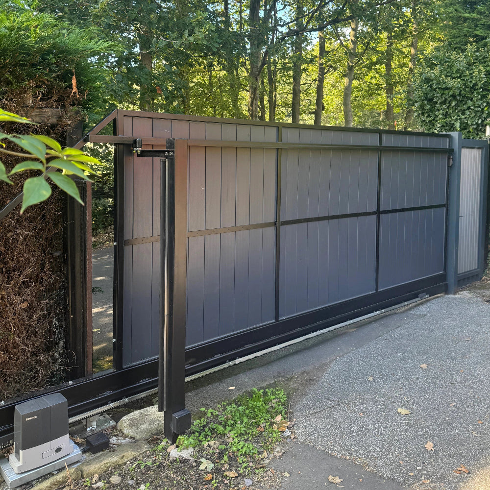 Grey roller motorised gate