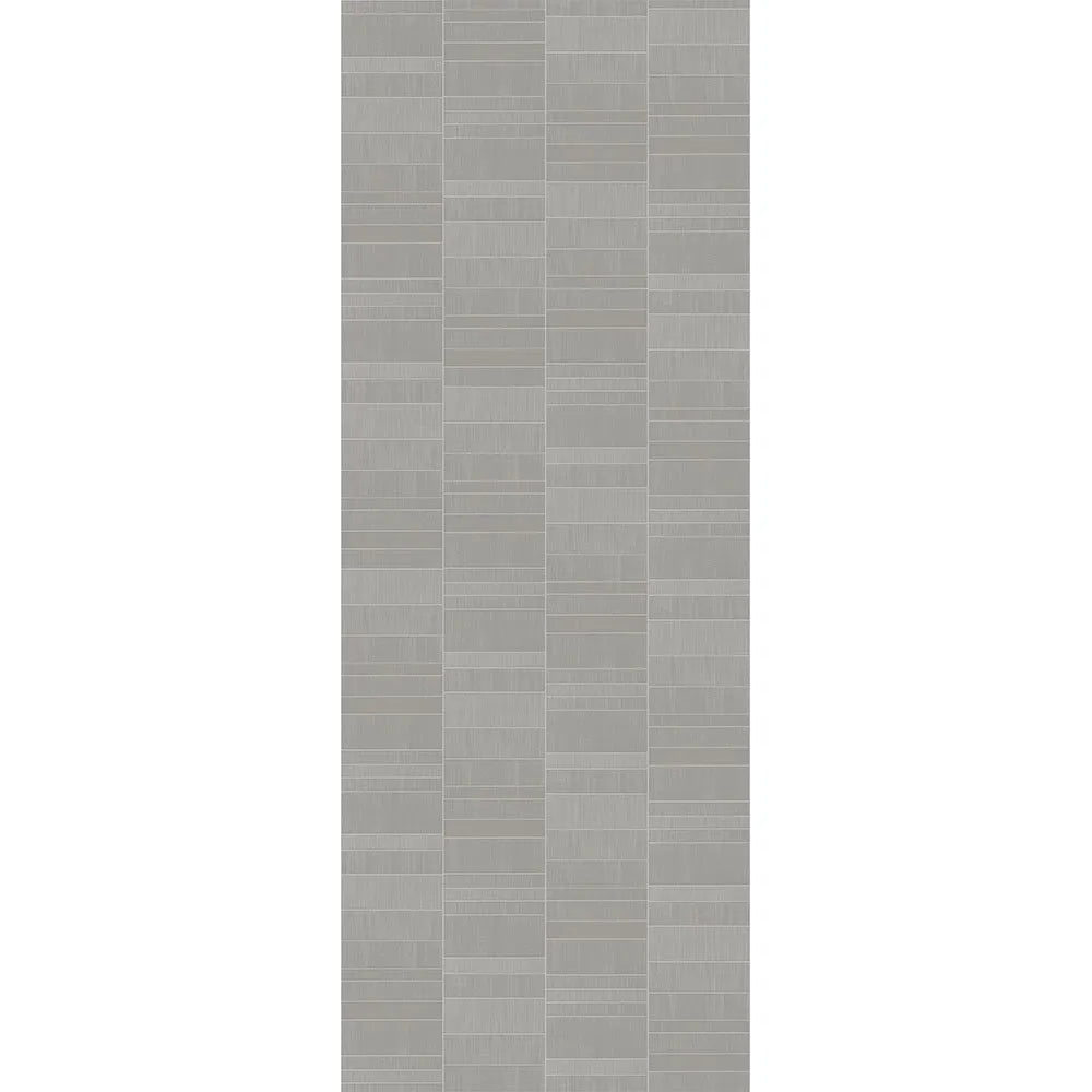 A tall, narrow rectangular panel filled with a repeating horizontal brick or stone pattern in light gray and taupe tones, centered on a white background.