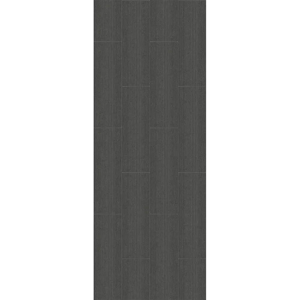 Dark gray wood-look plank flooring or tile sample shown vertically against a white background.