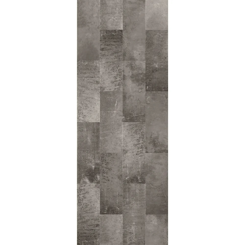 Rectangular tile with a patchwork of gray and brown squares on a white background