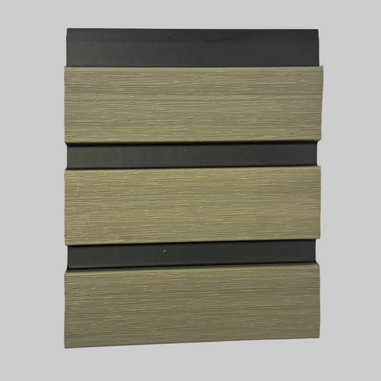 Antique grey Slatted composite fence board with contrasting black grooves