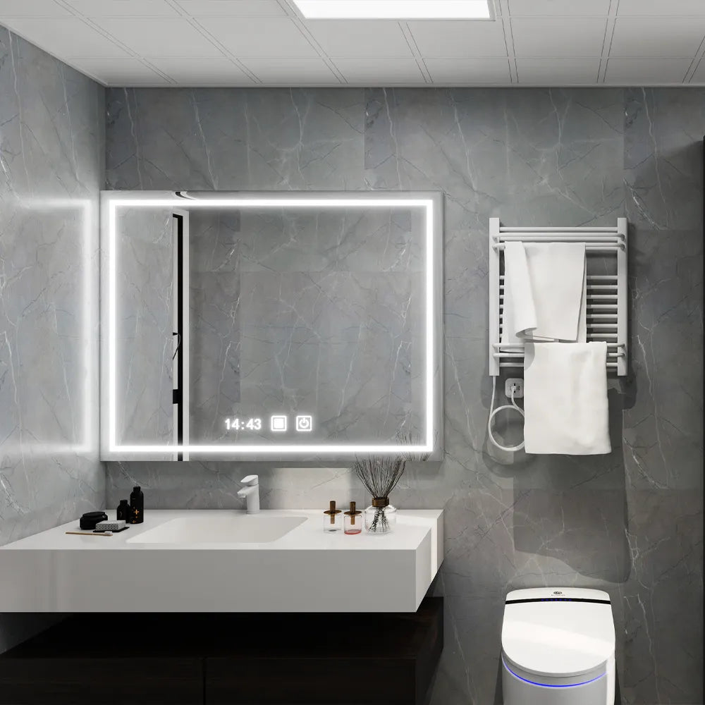 Modern bathroom with a sink, mirror, and toilet. With sterling solid wall panels fitted