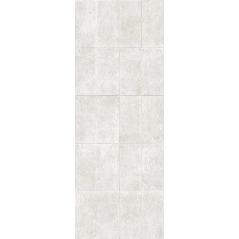A vertical rectangular panel showing a light warm gray to off-white textured surface with subtle beige undertones and faint mottling, resembling stone or concrete. The panel is centered on a plain white background.