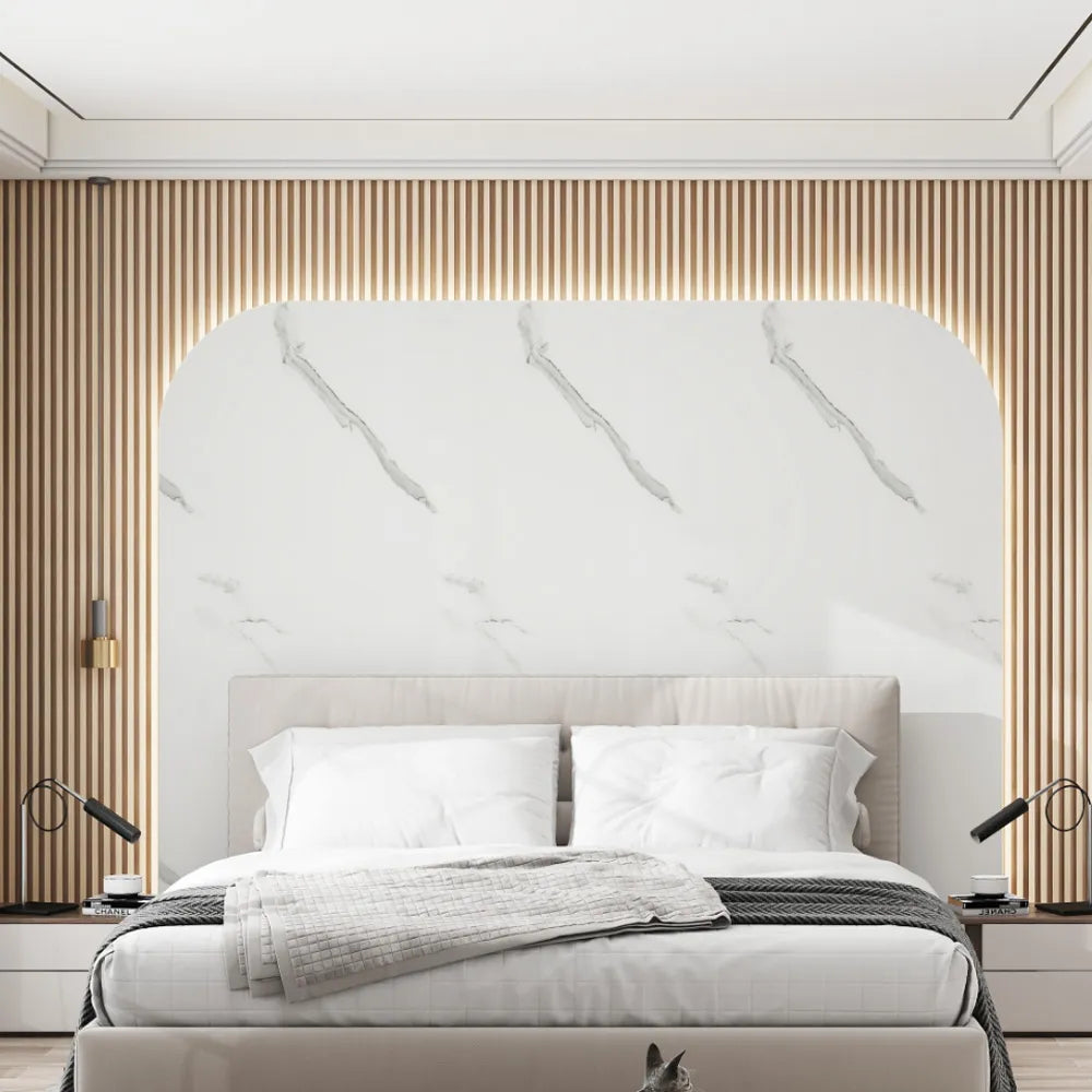 Carrera Fitted in a modern bedroom with slatted wall panels 