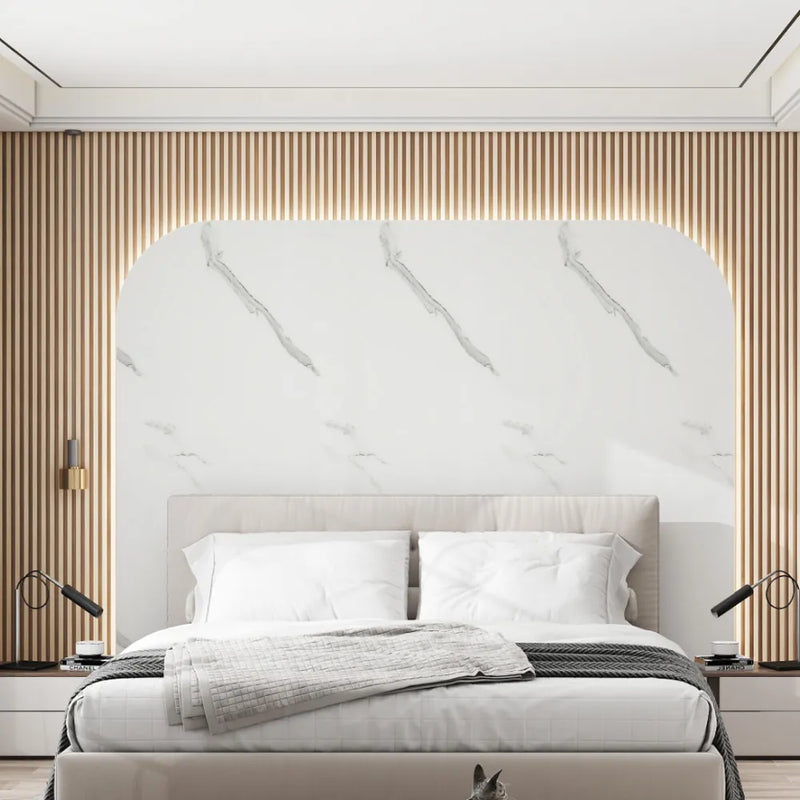 Carrera Fitted in a modern bedroom with slatted wall panels 