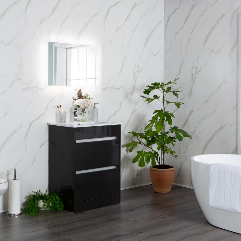 Carrera marble white interior wall panel, white marble-effect finish with grey veining