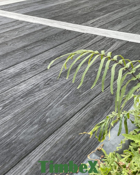 Charcoal TimbeX XL composite decking with realistic enhanced wood grain