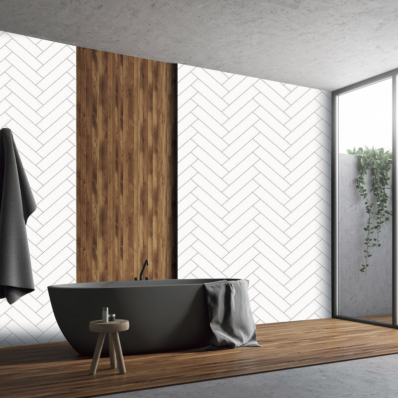Chevron white interior wall panel, white chevron tile-effect finish