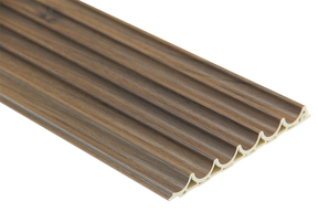 Fluted Curve interior wall panel with wood effect in walnut finish