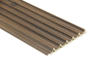 Fluted Curve interior wall panel with wood effect in walnut finish