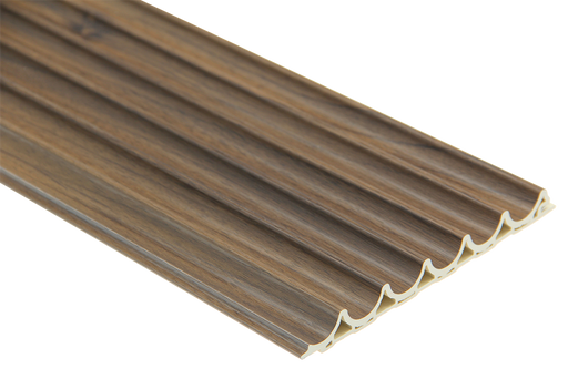 Fluted Curve interior wall panel with wood effect in walnut finish