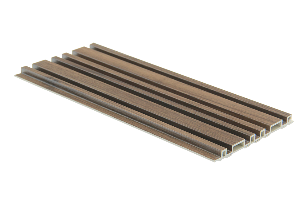 Fluted Morse interior wall panel with wood effect in walnut finish