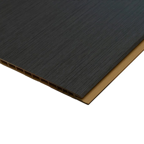 A close-up of a dark charcoal gray textured panel with a honeycomb interior edge, shown against a solid white background.