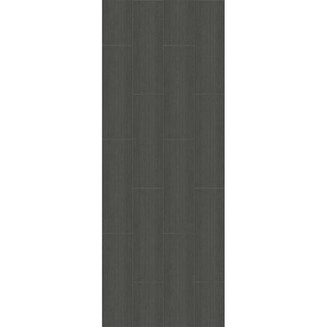 Dark gray wood-look plank flooring or tile sample shown vertically against a white background.