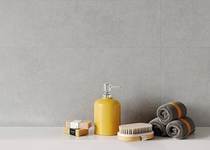 Vilo solid tile panel in light concrete-effect finish