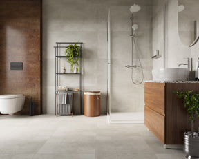 Vilo SPC wall panels in Concrete Dust finish, large tile concrete-effect panels