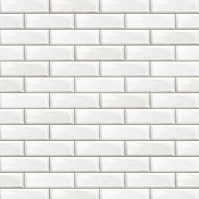 White subway tile pattern with rectangular glossy tiles and thin grout lines.
