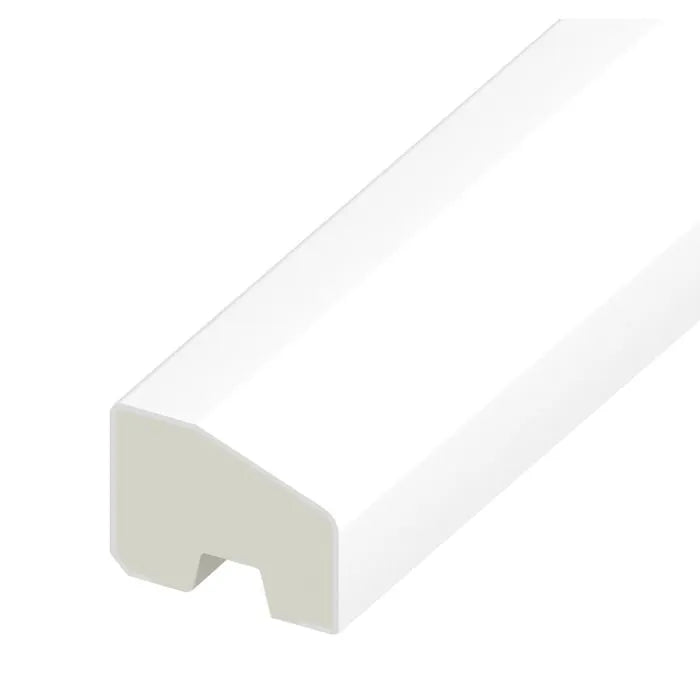 White plastic strip with a curved end on a white background