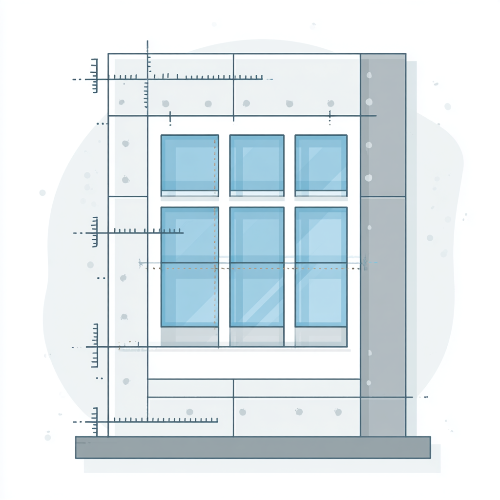 Blueprint-style illustration of a room layout with windows