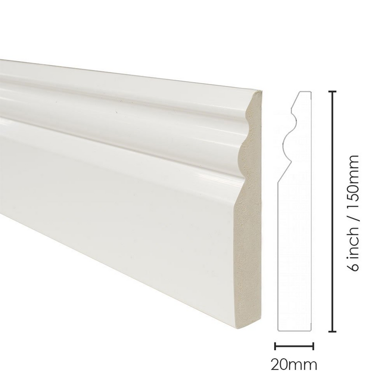 White Plastic 6 inch Gloss Skirting Board