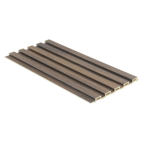 Low Ridge fluted wall panel in walnut finish, 2400 x 58 x 10