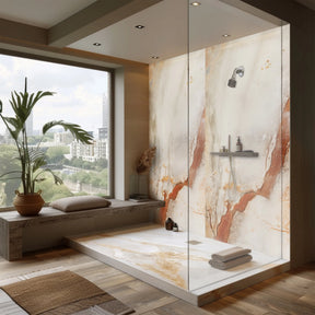 Platinum shower panel installed - Santa Rosa Marble (Matt) | #variant=Santa Rosa Marble (Matt)