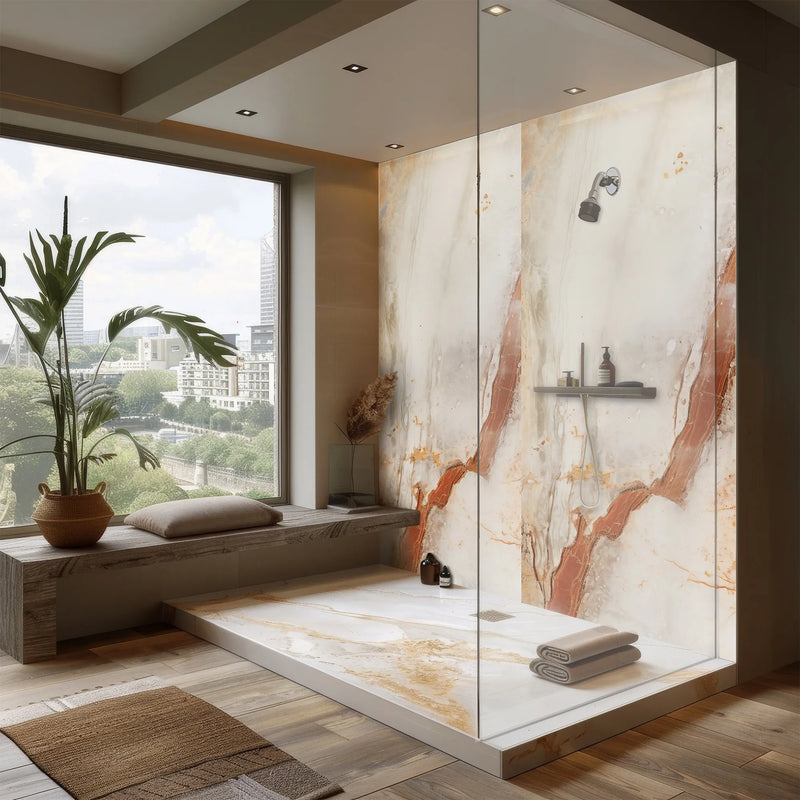 Platinum shower panel installed - Santa Rosa Marble (Matt) | #variant=Santa Rosa Marble (Matt)