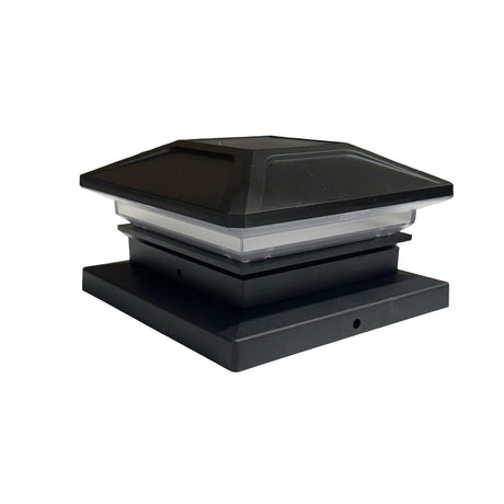 A black square capicotti light fixture with a tiered design, featuring a dark top cap, a clear middle tier, and a black base, shown on a plain white background.