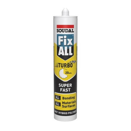 Soudal Fix All Turbo super fast adhesive tube on a white background
