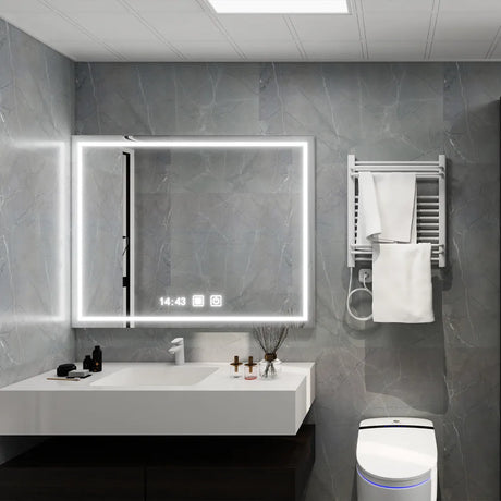 Modern bathroom with a sink, mirror, and toilet. With sterling solid wall panels fitted 