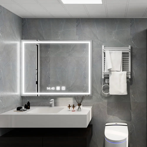 Modern bathroom with a sink, mirror, and toilet. With sterling solid wall panels fitted 