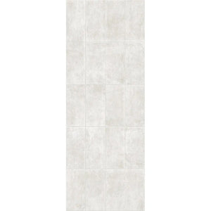 A vertical rectangular panel showing a light warm gray to off-white textured surface with subtle beige undertones and faint mottling, resembling stone or concrete. The panel is centered on a plain white background.