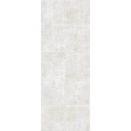 A vertical rectangular panel showing a light warm gray to off-white textured surface with subtle beige undertones and faint mottling, resembling stone or concrete. The panel is centered on a plain white background.