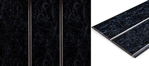 Black Marble And Chrome Ceiling Cladding 2 Strips 2.7mtrs x 250mm x 8mm Per Panel - Home Improvement Supplies Ltd